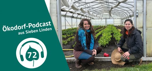 Lorena und Simone sitzen vor einer Beetreihe im market Garden in Sieben Linden